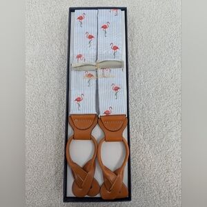 NIB Brooks Brothers Men's O/S Blue Striped Silk Flamingo Adjustable Suspenders